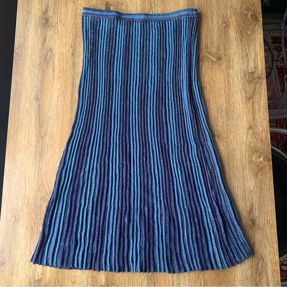NOA NOA Skirt Small Midi Stripe Ribbed Stretch Blue Sparkle Metallic